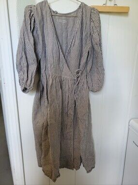 Linen Wrap Dress Check Gingham Simply Grey Life